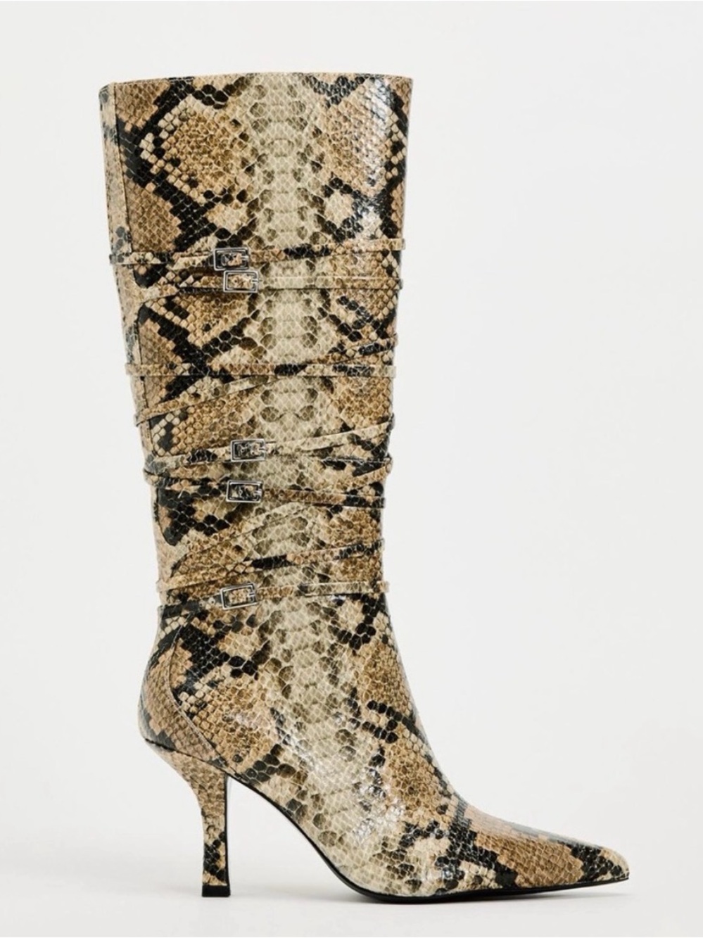 Zara Snakeskin Animal Print Knee High Boots